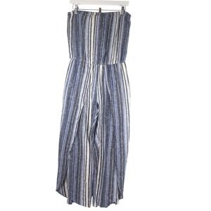 Drew x Anthropolgie Jumpsuit Linen Blend Striped Wide Leg Medium Blue Womens